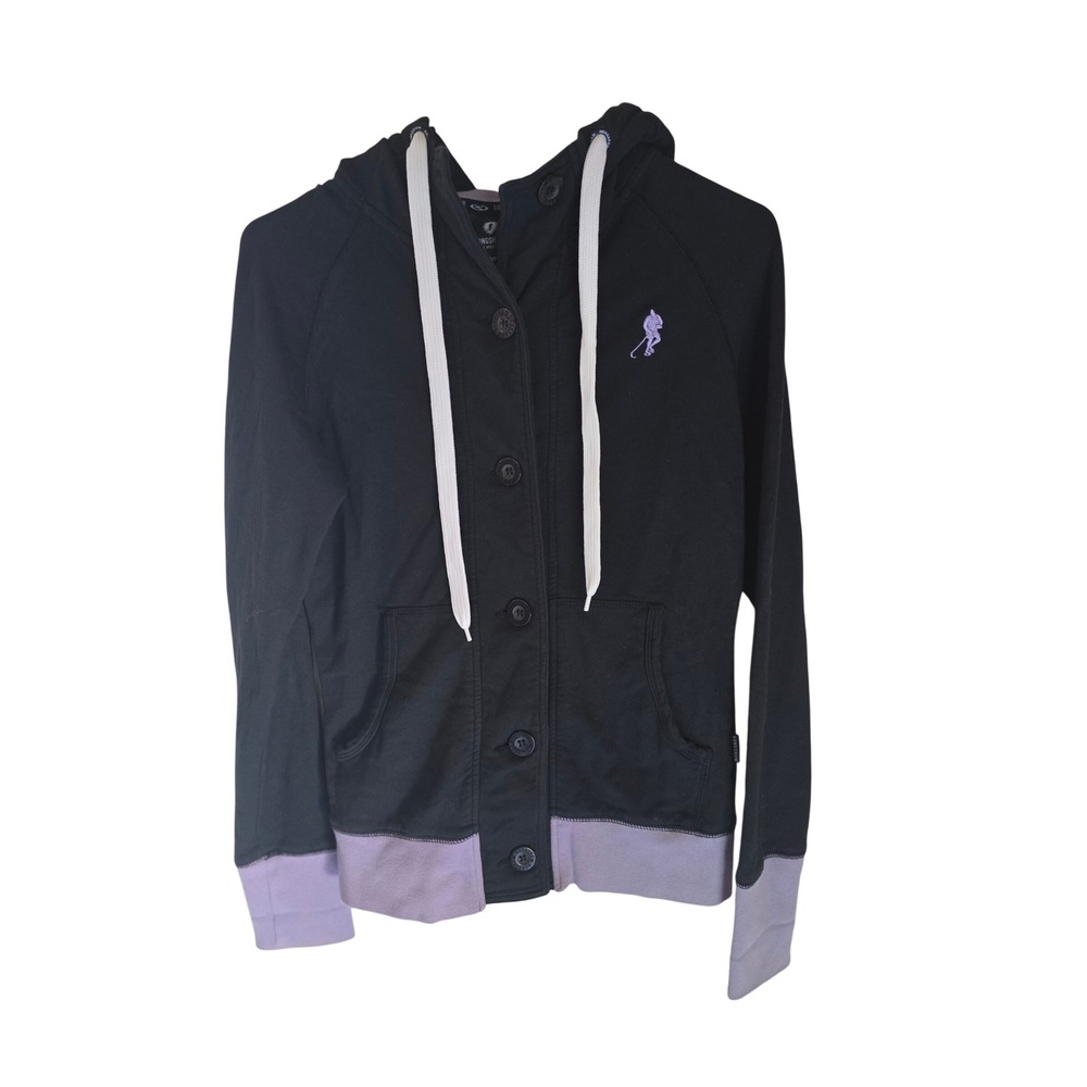 Gongshow Womens Lifestyle Hockey Button Up Hoodie Black Lavender Small W401